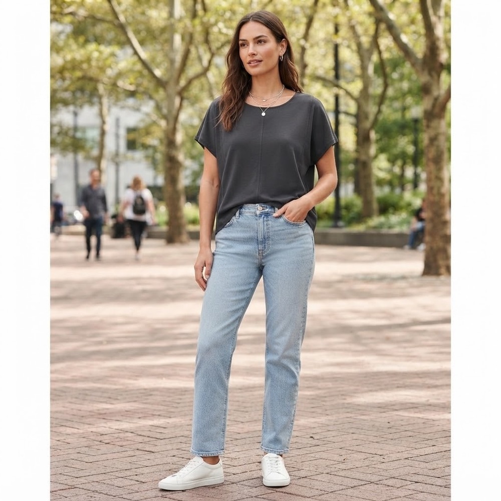Pure Jill Top XL Petite Gray Sand-Washed Tencel Modal Minimalist Lagenlook Soft